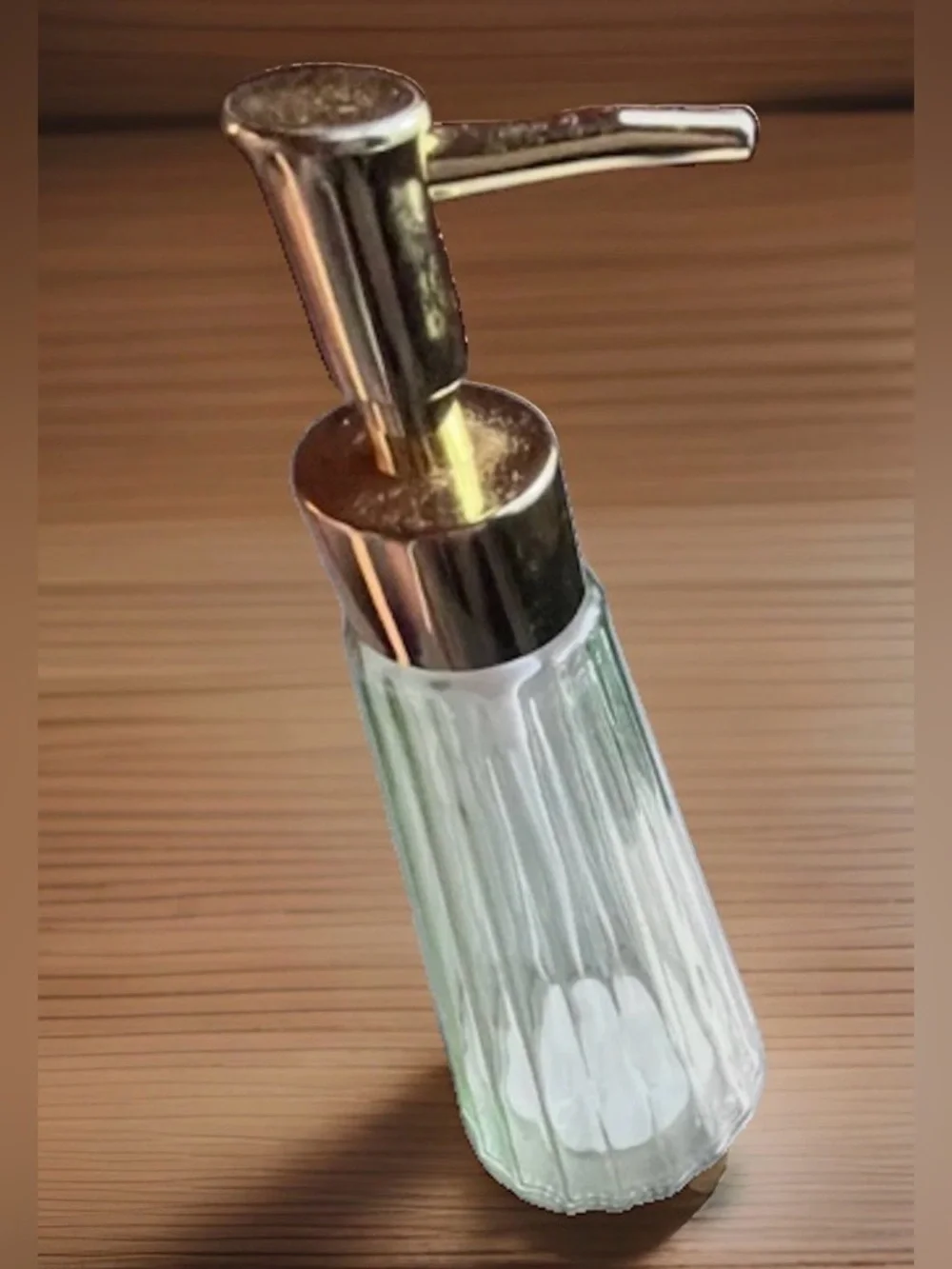 Old East Main Glass Soap Dispenser Fluted Clear Gold Pump 9” Bathroom